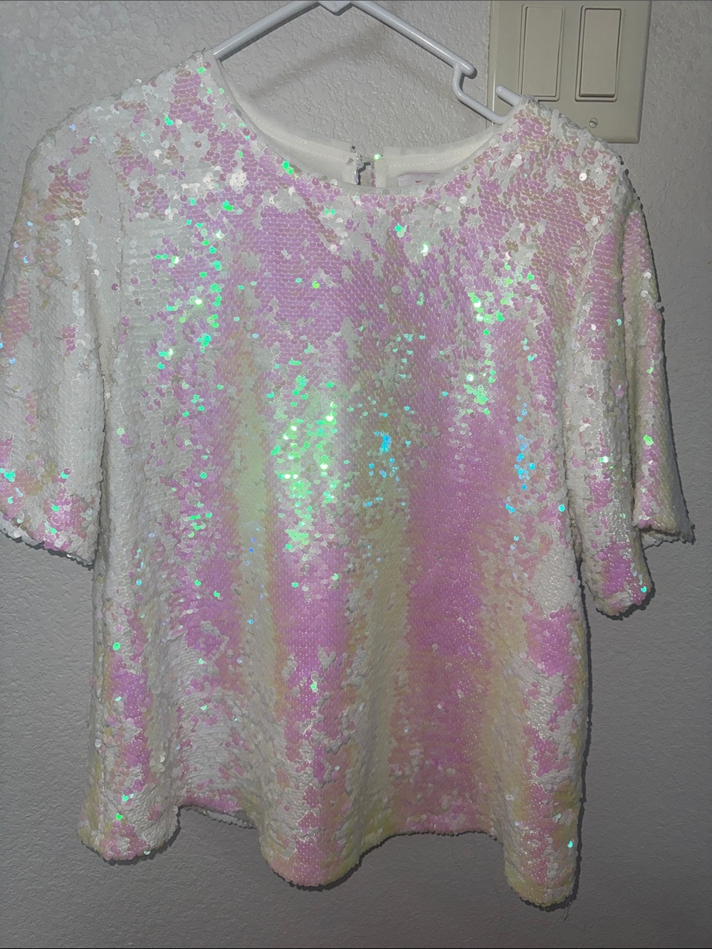 Buddy Love Iridescent Sequin Pastel Stripe Short Sleeve Top